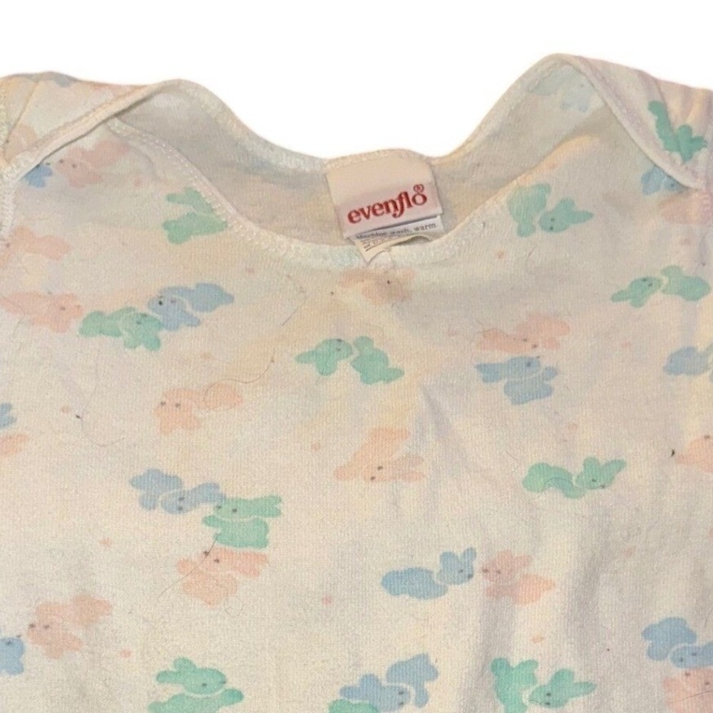 Vintage Evenflo Baby Bodysuit Pastel Bunny Easter White Cotton Snap Onesie Large